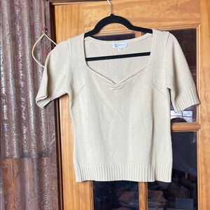 MICHEL KLEIN, Paris Beige Short Sleeve Sweater, Size 38